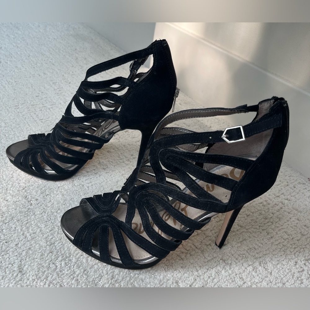 Sam Edelman Black Peep Toe Caged Platform High Heels, Size: 7.5